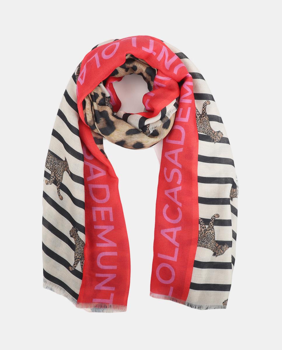 Écharpe com Estampado às Riscas Branco-11
