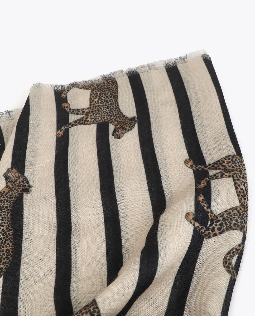 Écharpe com Estampado às Riscas Branco-13