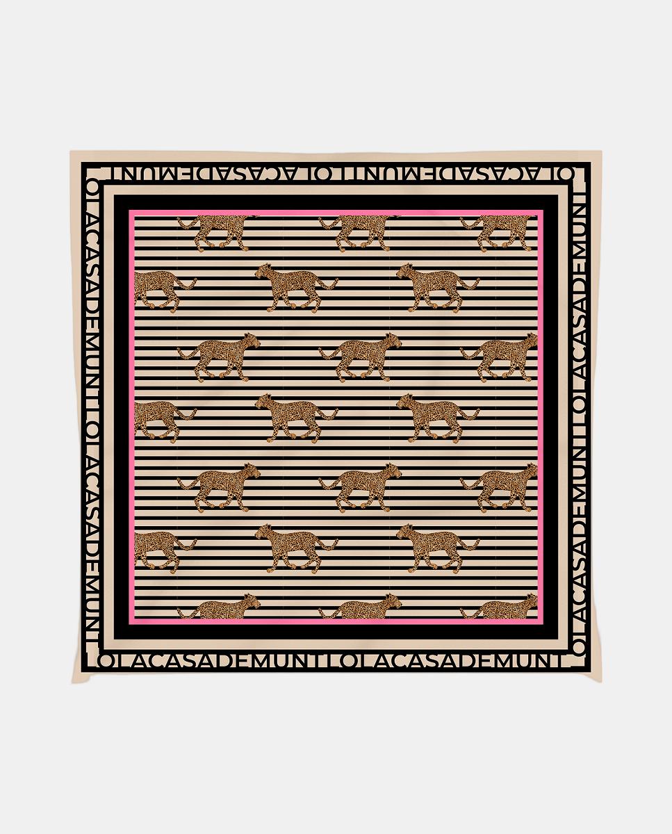 Lenço Acetinado com Estampado às Riscas Preto-1