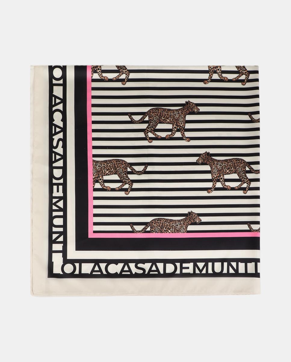 Lenço Acetinado com Estampado às Riscas Preto-2