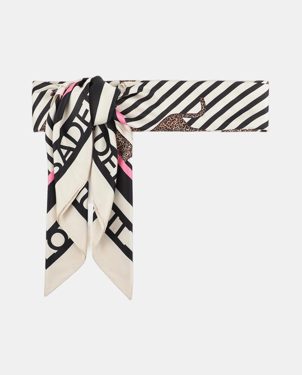 Lenço Acetinado com Estampado às Riscas Preto-3