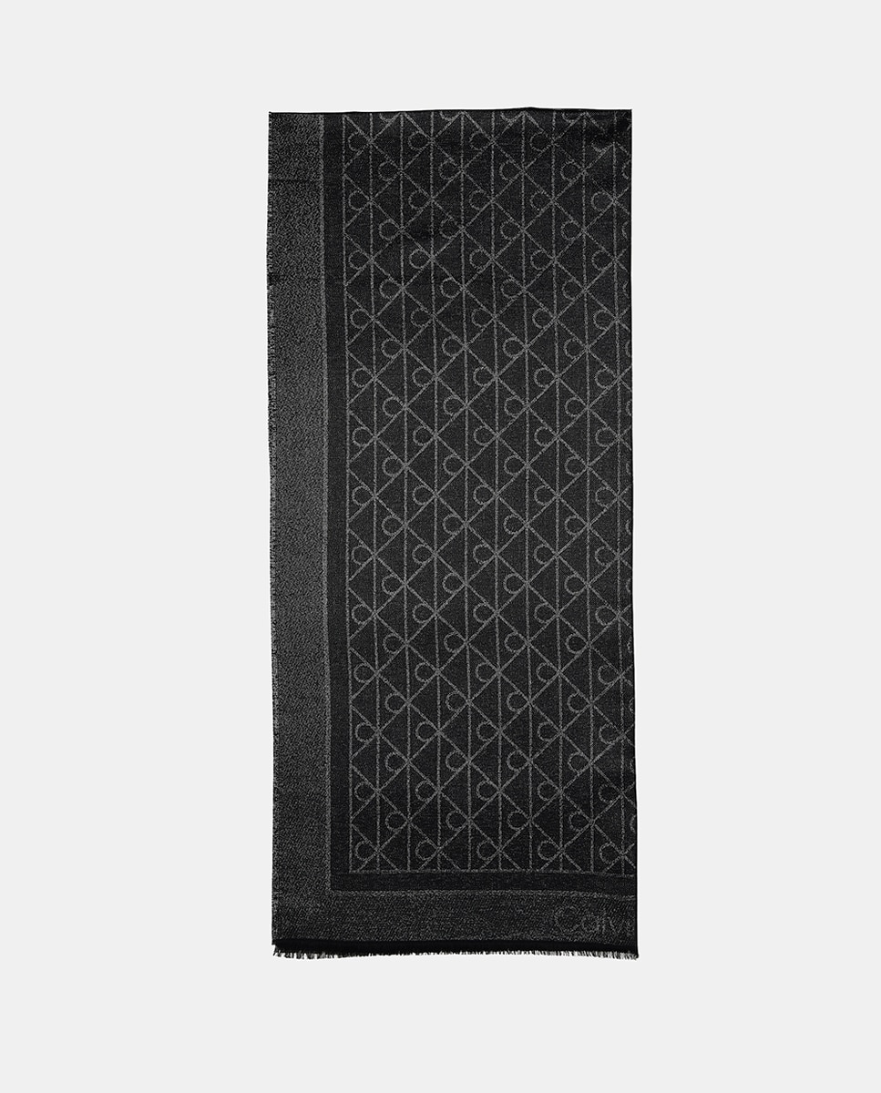 Lenço com Estampado de Monograma Preto-1