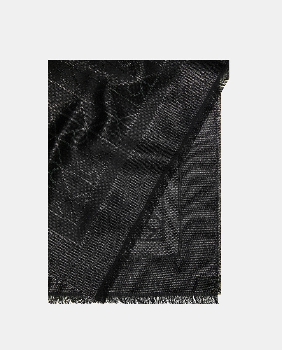 Lenço com Estampado de Monograma Preto-2