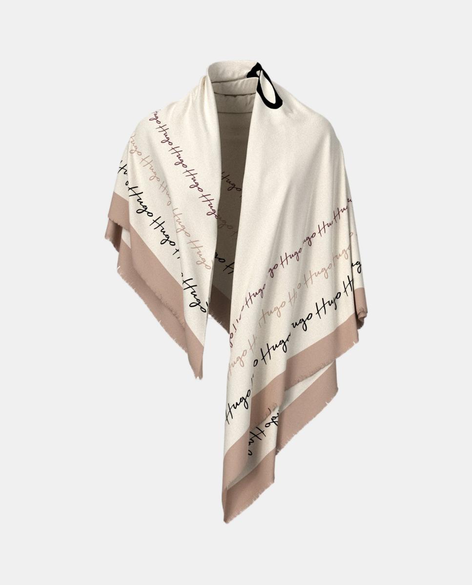 Écharpe Estampada de Modal e Algodão Bege-3