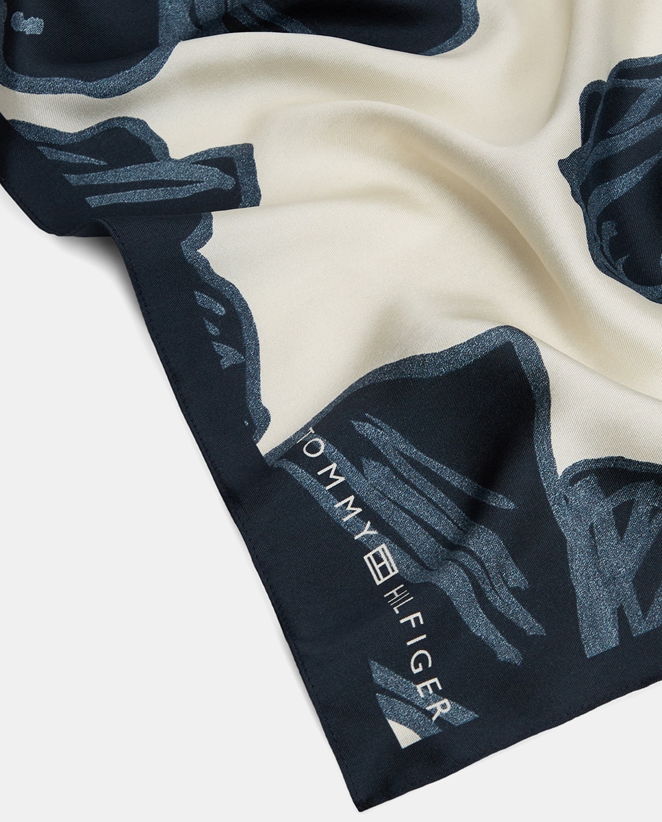 Lenço Tipo Bandana com Estampado Floral TH Azul-marinho-2
