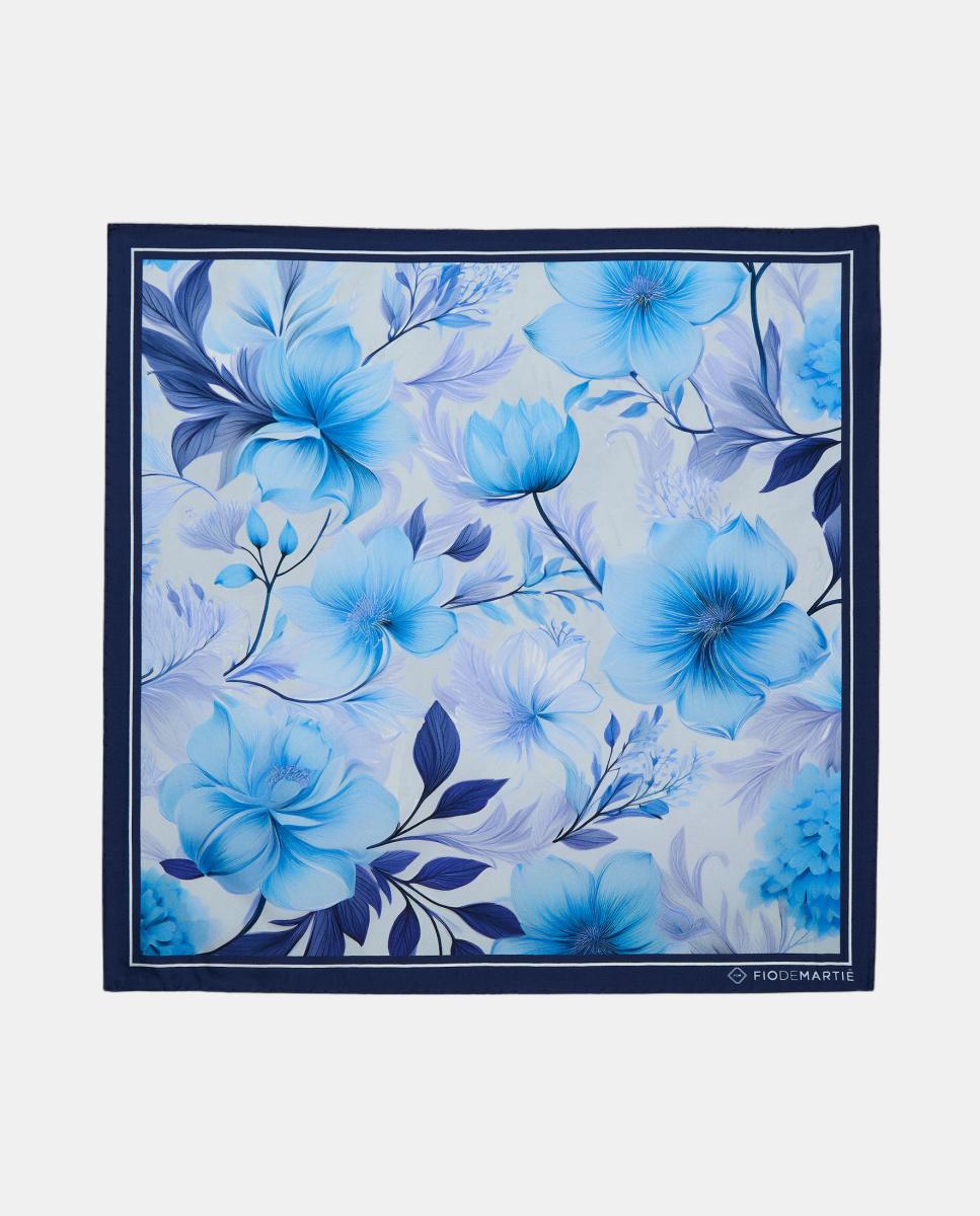 Imagem 0 de Bandana de Seda com Estampado Floral - Azul/Branco