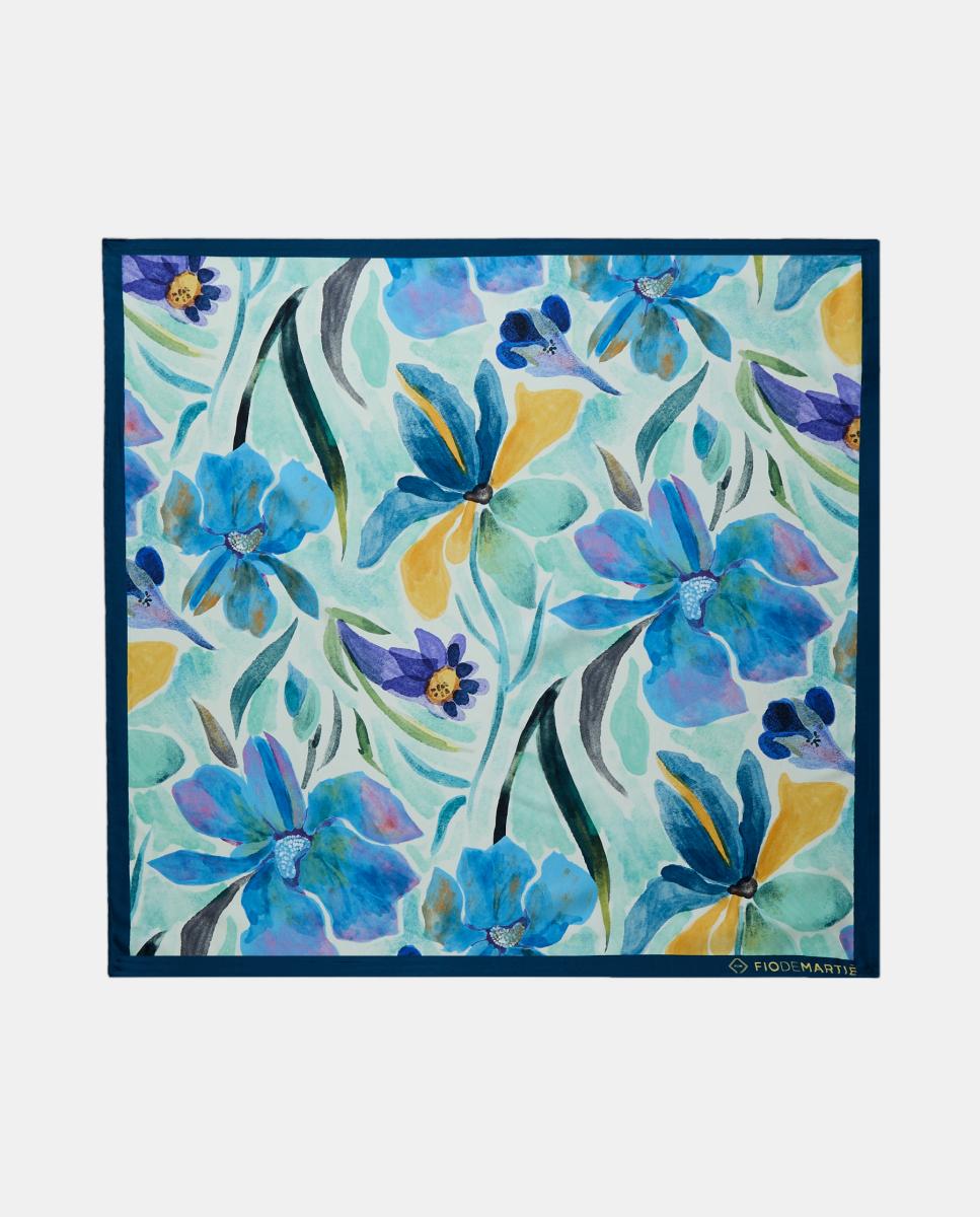 Imagem 0 de Lenço de Seda com Estampado Floral - Azul/Amarelo