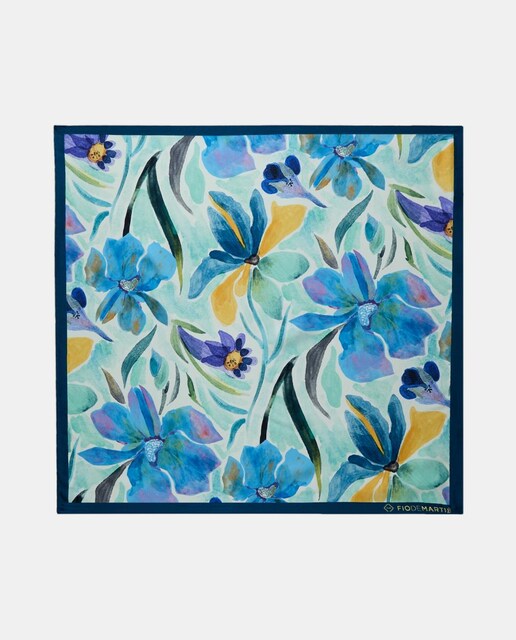 Imagem 0 de Lenço de Seda com Estampado Floral - Azul/Amarelo