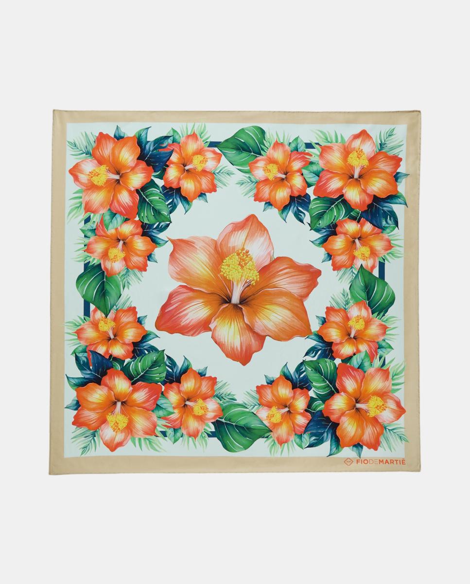 Imagem 0 de Lenço de Estampado Floral em Tons Quentes - Bege/Laranja