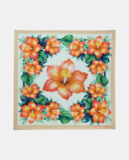 Imagem 0 de Lenço de Estampado Floral em Tons Quentes - Bege/Laranja