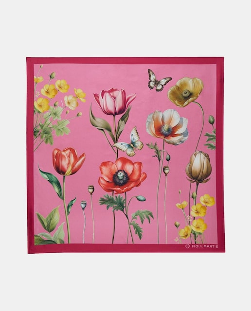 Imagem 0 de Lenço de Seda com Estampado Floral e Borboletas - Rosa/Roxo