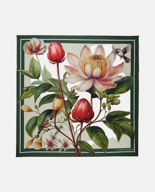 Imagem 0 de Lenço de Seda com Estampado Floral 90x90 cm - Tons Claros/Verde
