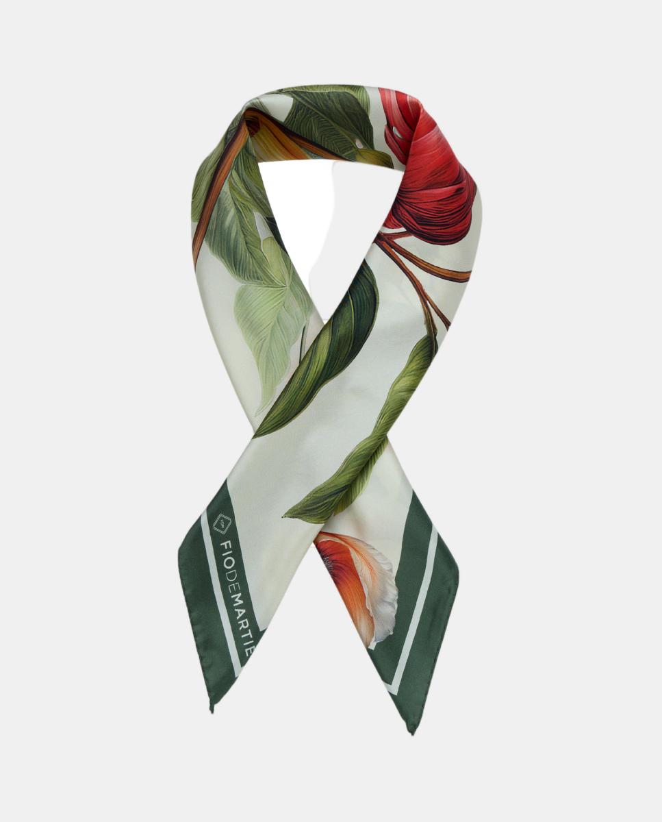 Lenço de Seda com Estampado Floral 90x90 cm - Tons Claros/Verde Verde-2