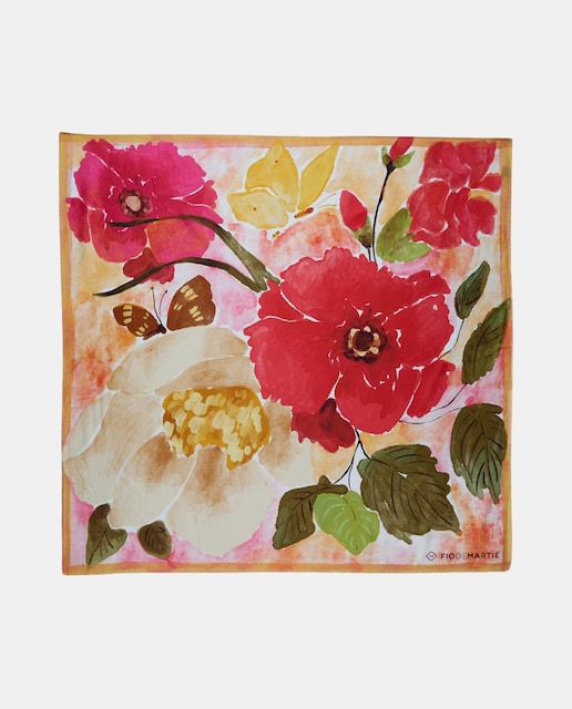 Imagem 0 de Lenço de Seda com Estampado Floral Multicolor, 90x90 cm - Vermelho/Branco/Laranja