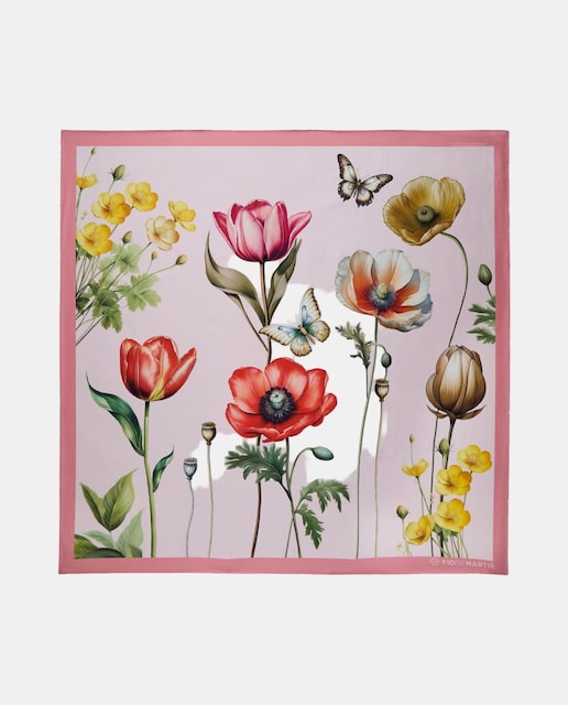 Imagem 0 de Lenço de Seda com Estampado Floral - Fundo Claro/Rebordo Rosa