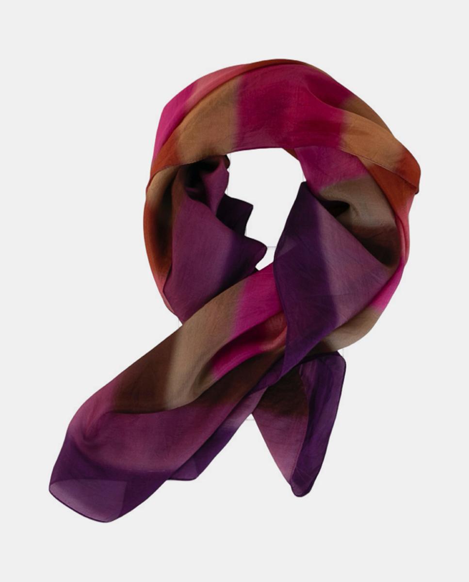 Lenço Quadrado de Seda com Estampado às Riscas Rosa-4