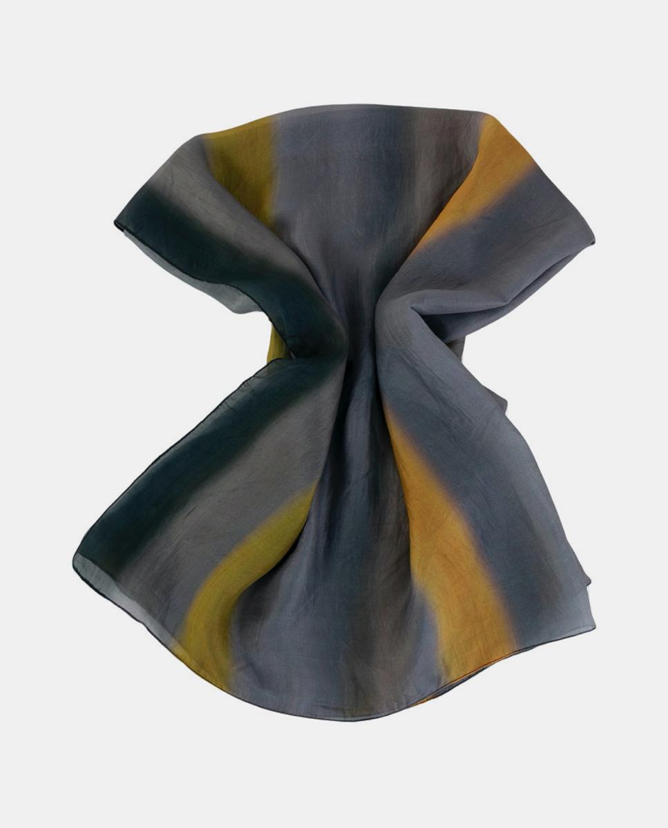 Lenço Quadrado de Seda com Estampado às Riscas Cinzento-2