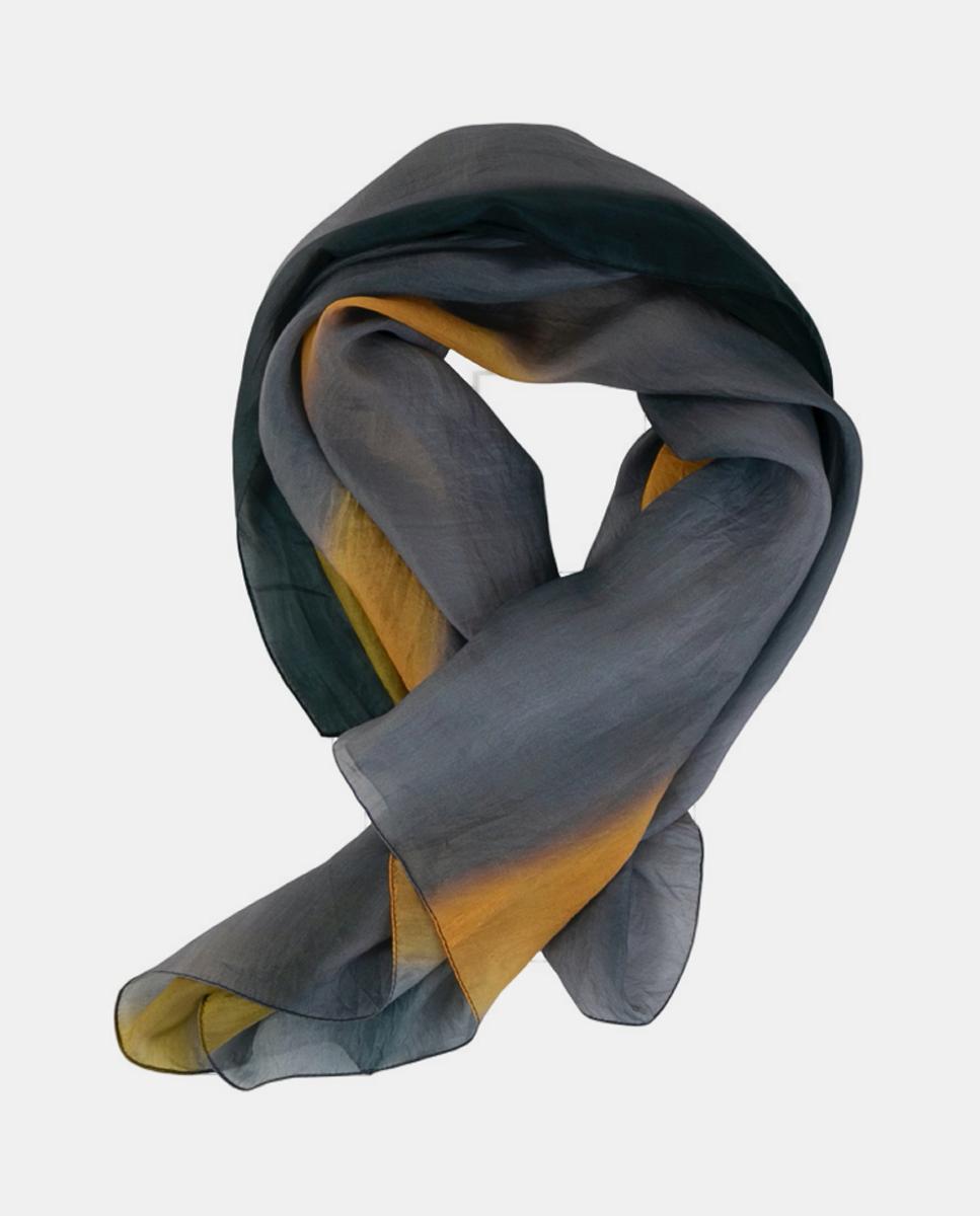 Lenço Quadrado de Seda com Estampado às Riscas Cinzento-4