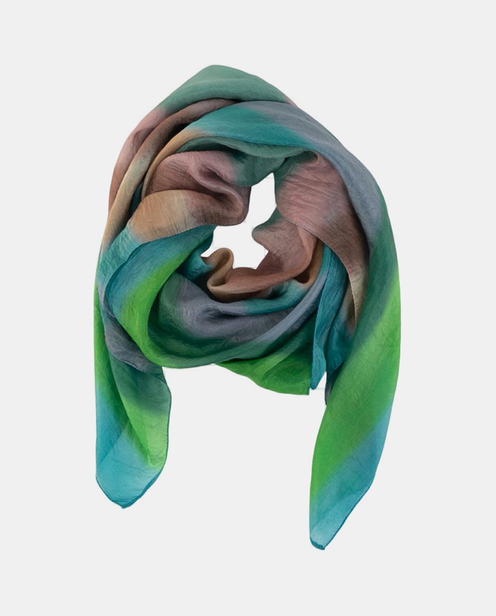 Lenço Quadrado de Seda com Estampado às Riscas Turquesa-4