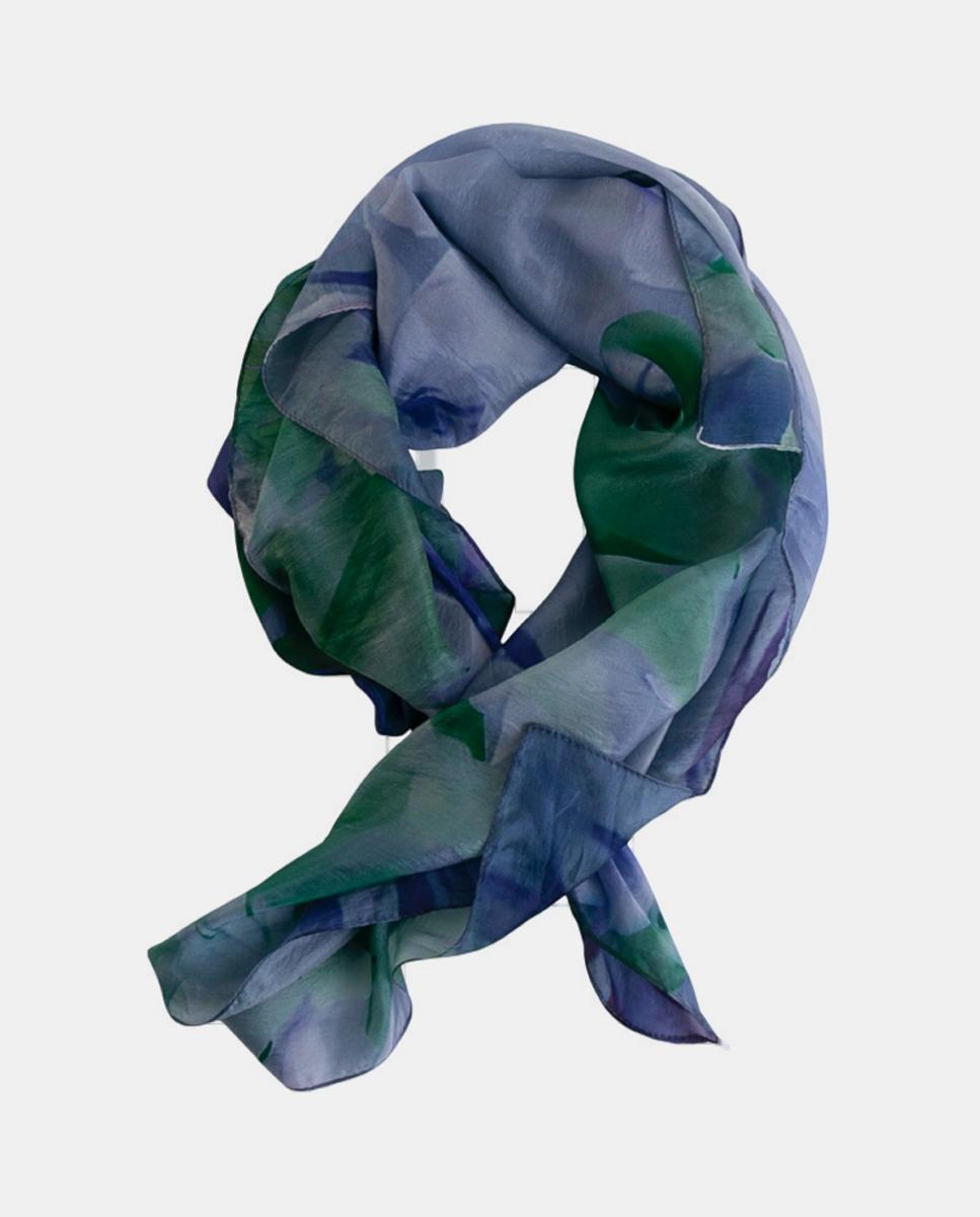 Lenço Quadrado de Seda com Estampado Floral Azul-4