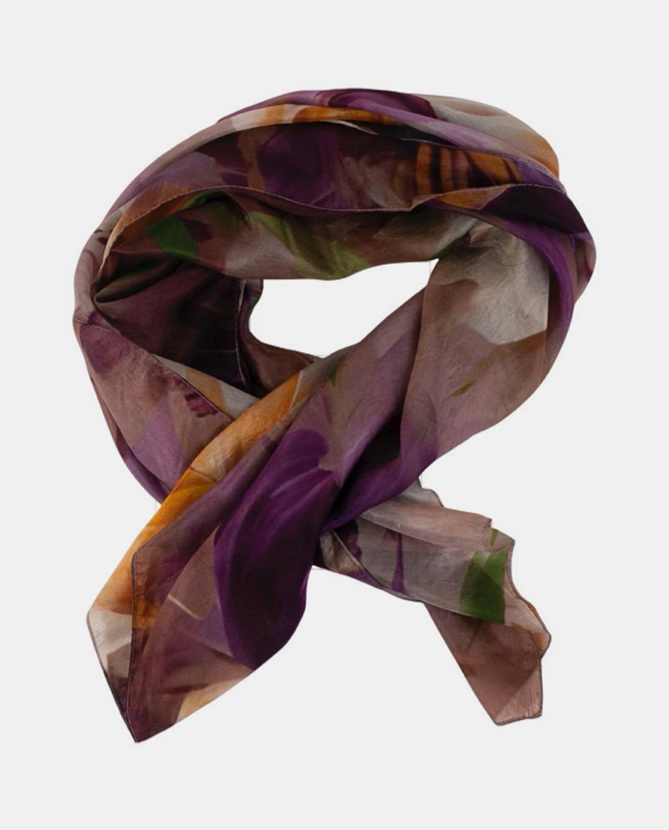 Lenço Quadrado de Seda com Estampado Floral Amarelo-4