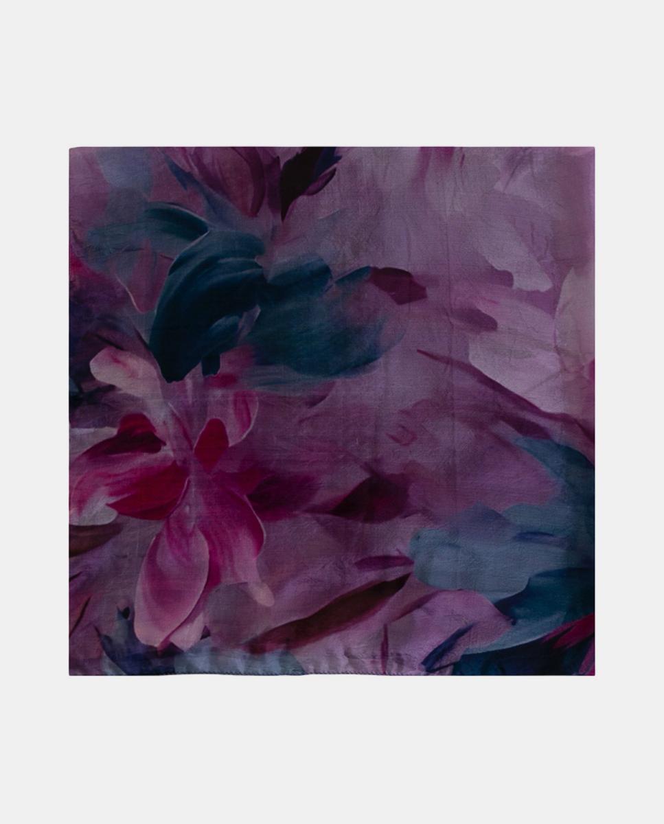Lenço Quadrado de Seda com Estampado Floral Rosa-1