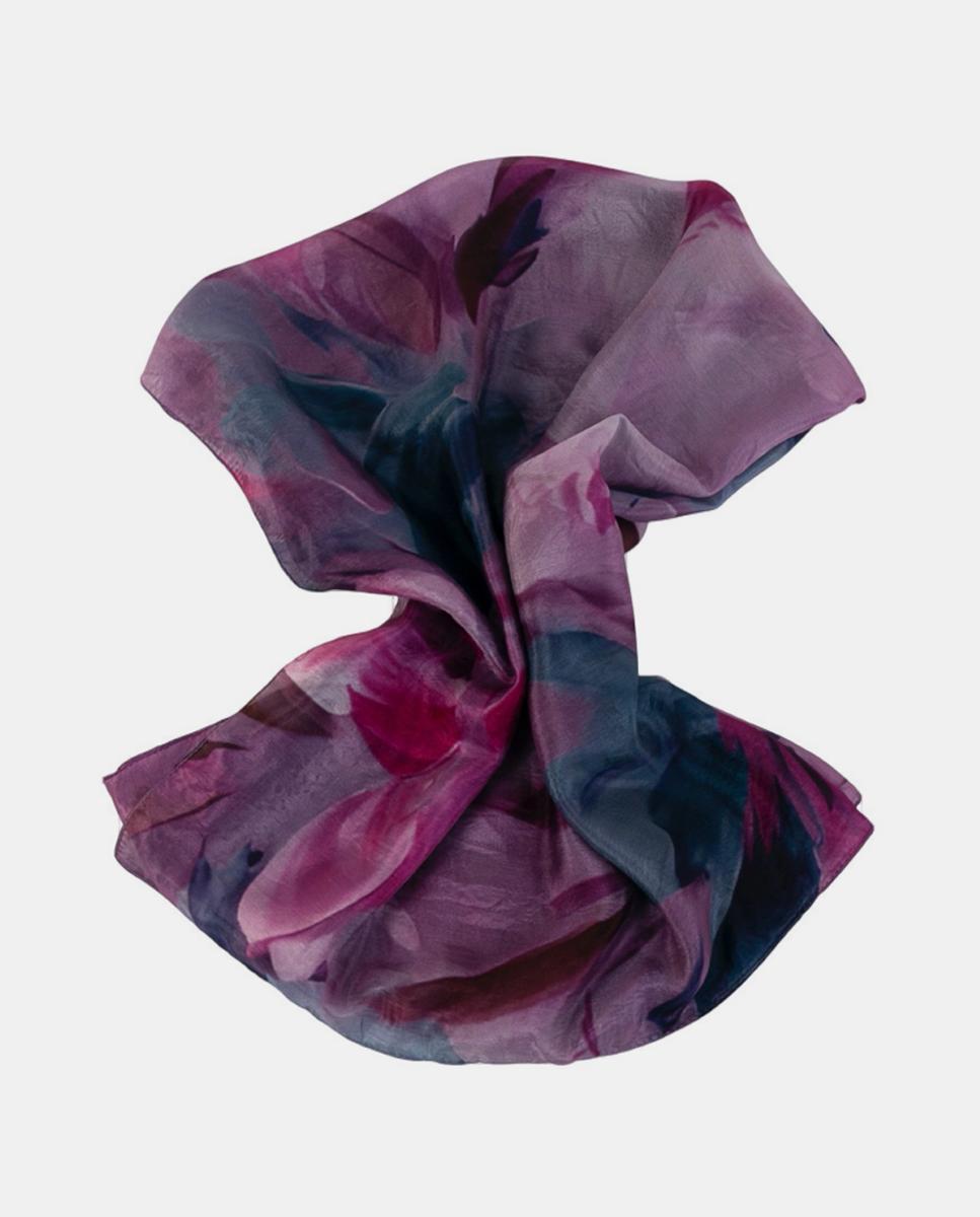 Lenço Quadrado de Seda com Estampado Floral Rosa-2