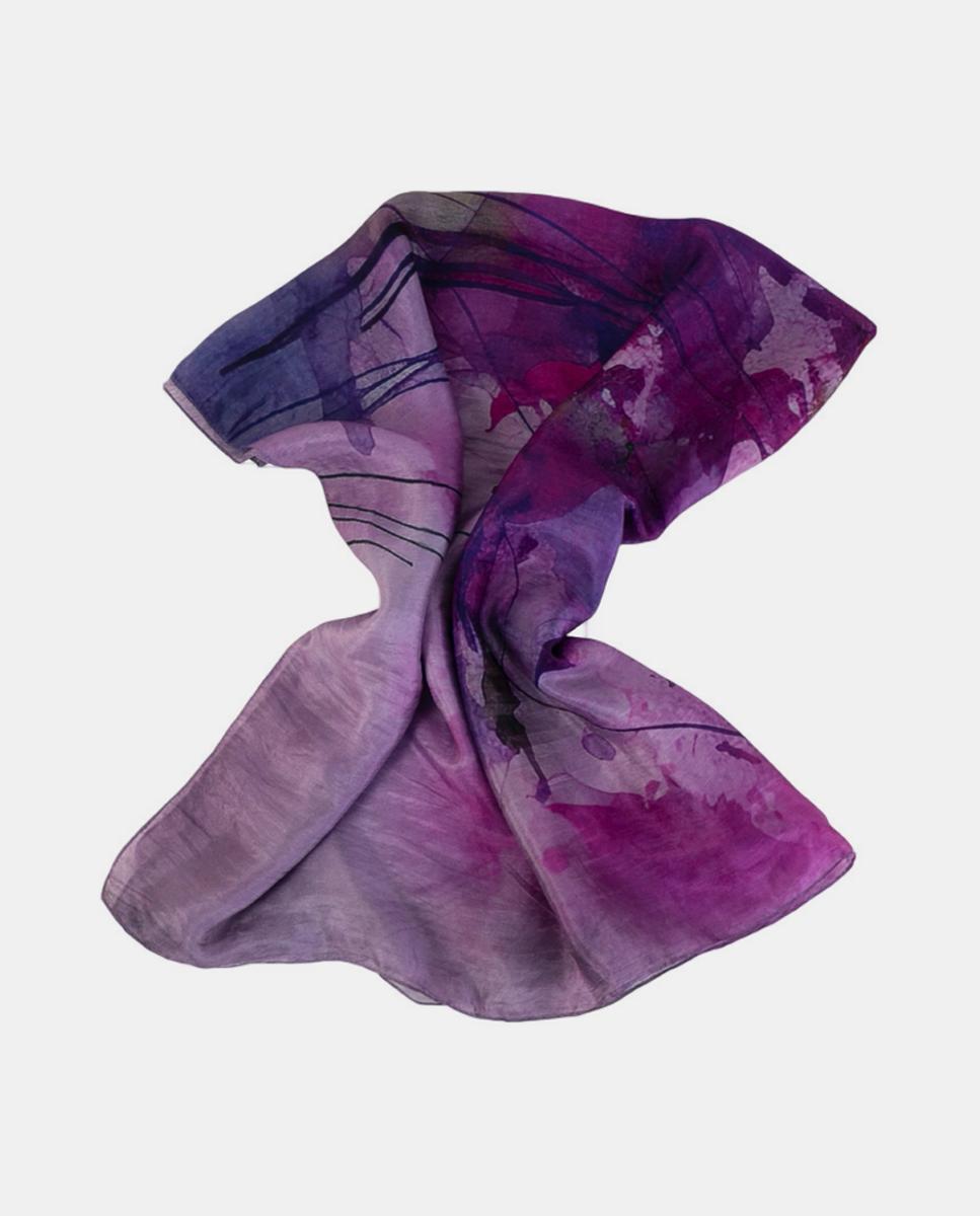 Lenço Quadrado de Seda com Estampado Floral Lilás-2