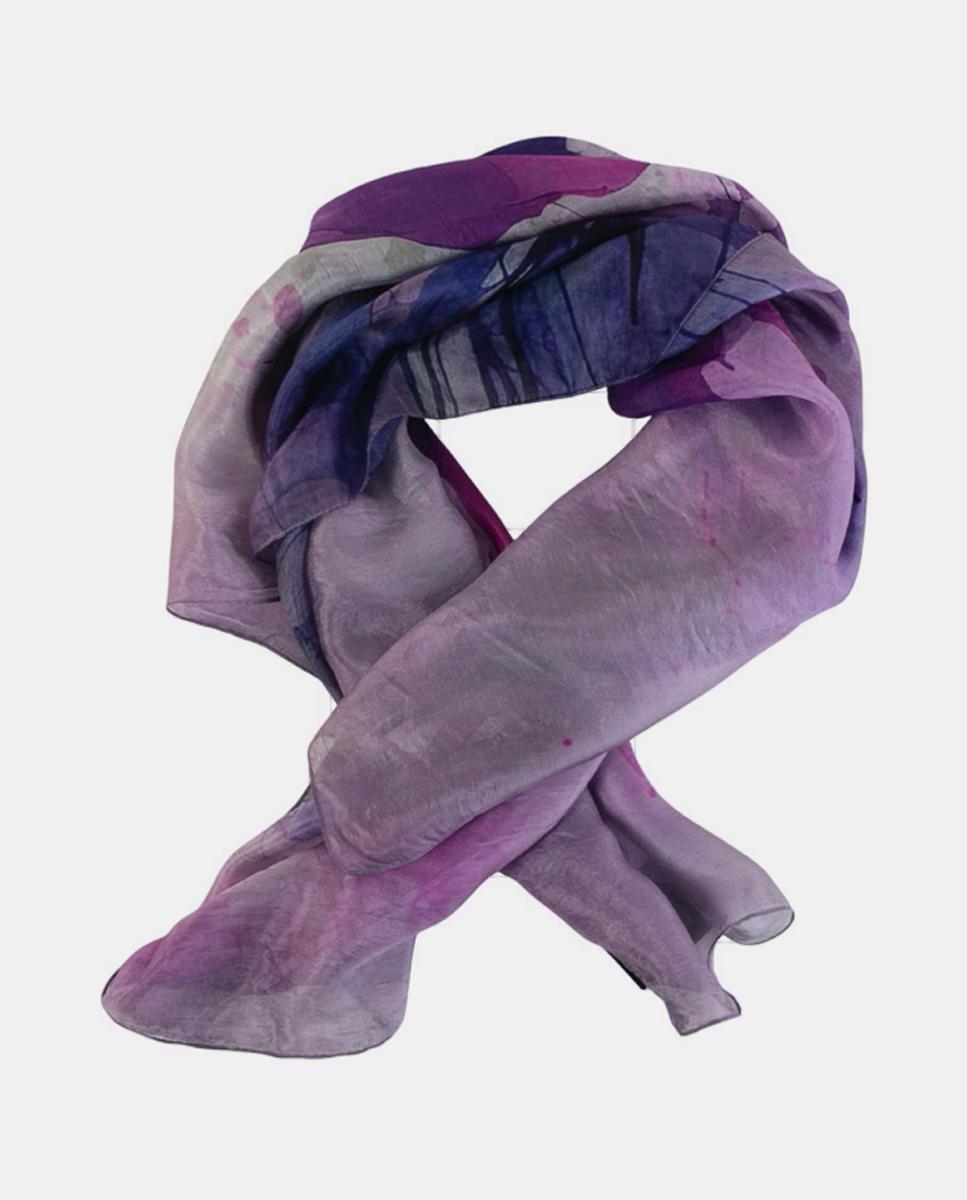 Lenço Quadrado de Seda com Estampado Floral Lilás-4