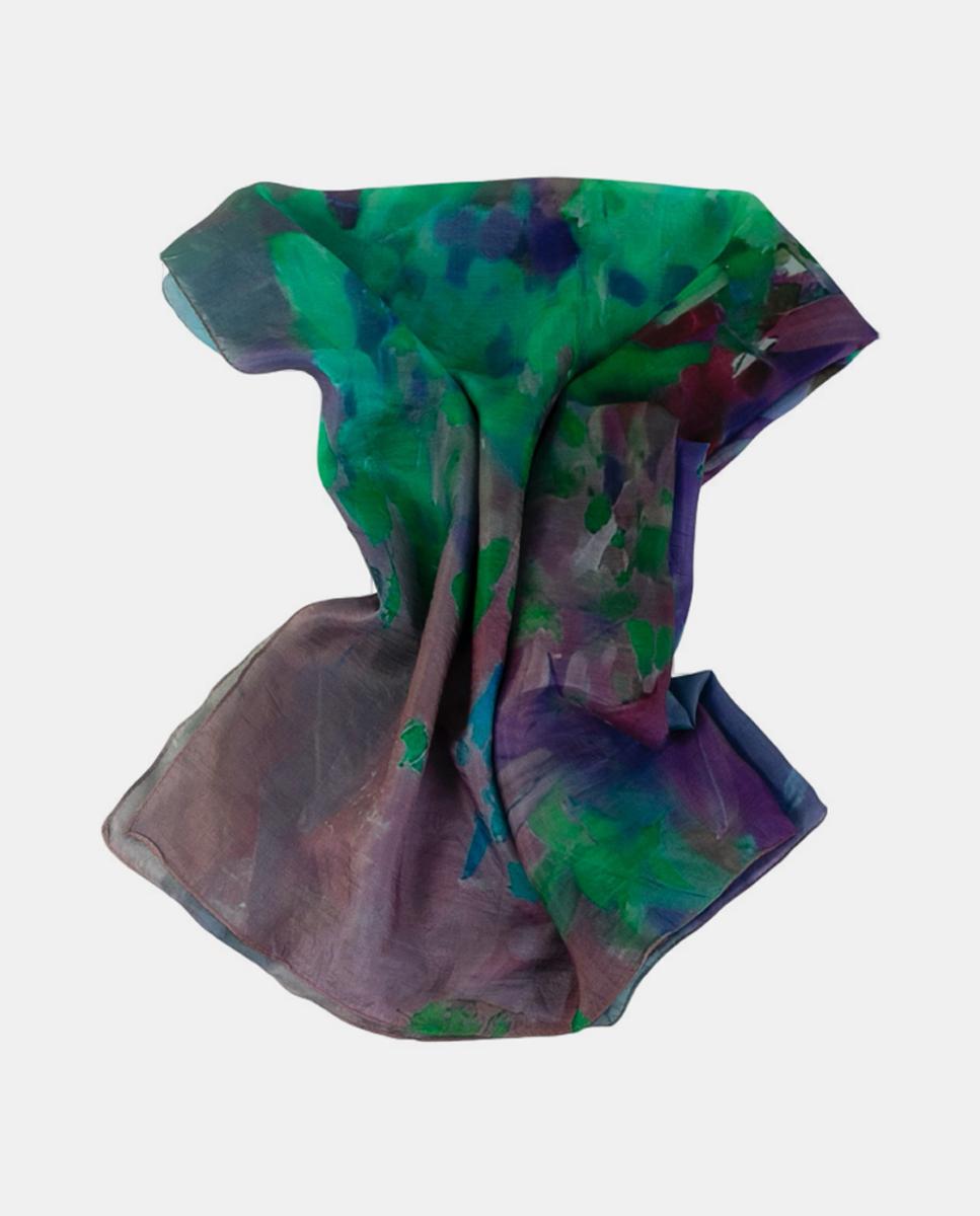 Lenço Quadrado de Seda com Estampado Floral Turquesa-2