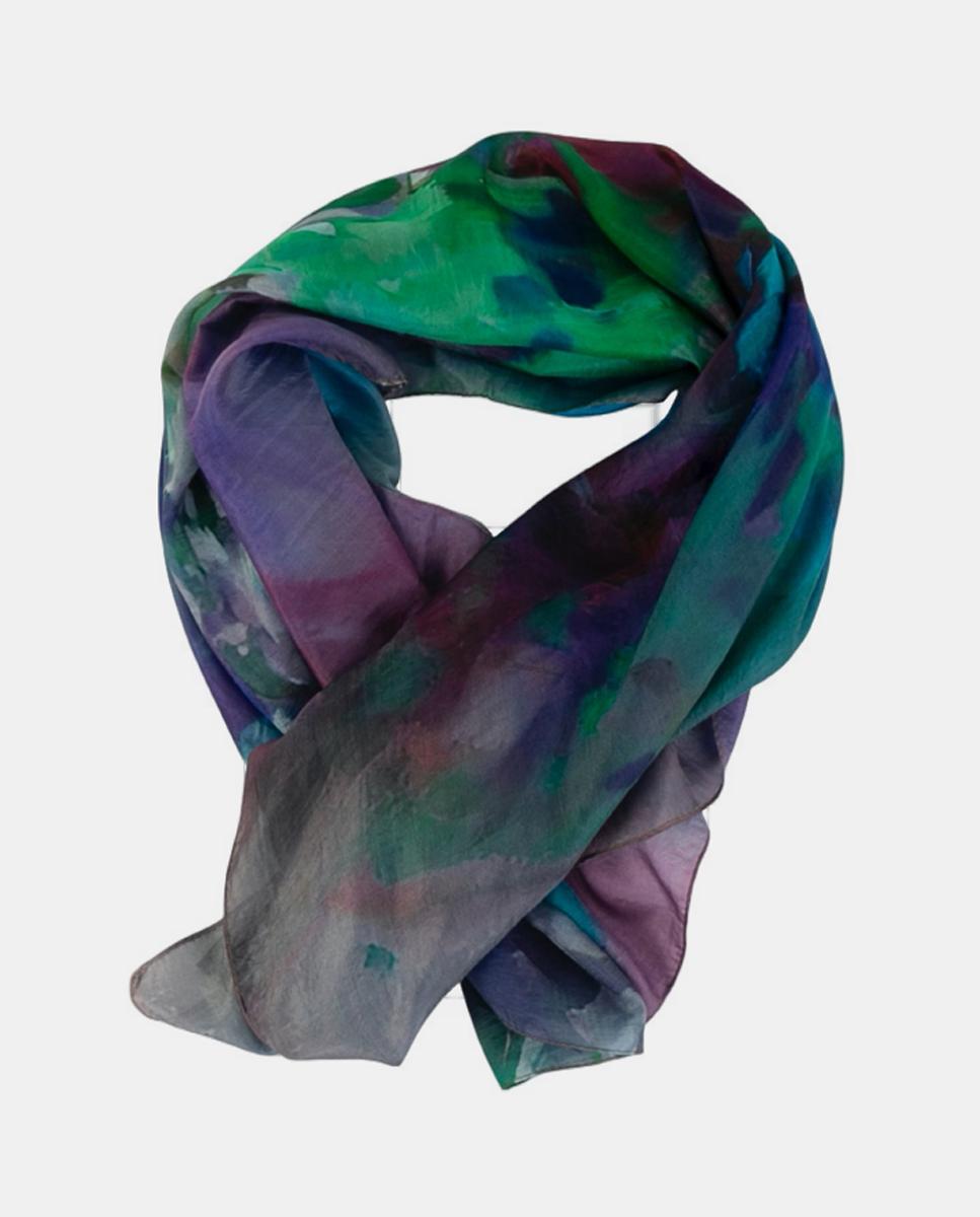 Lenço Quadrado de Seda com Estampado Floral Turquesa-4