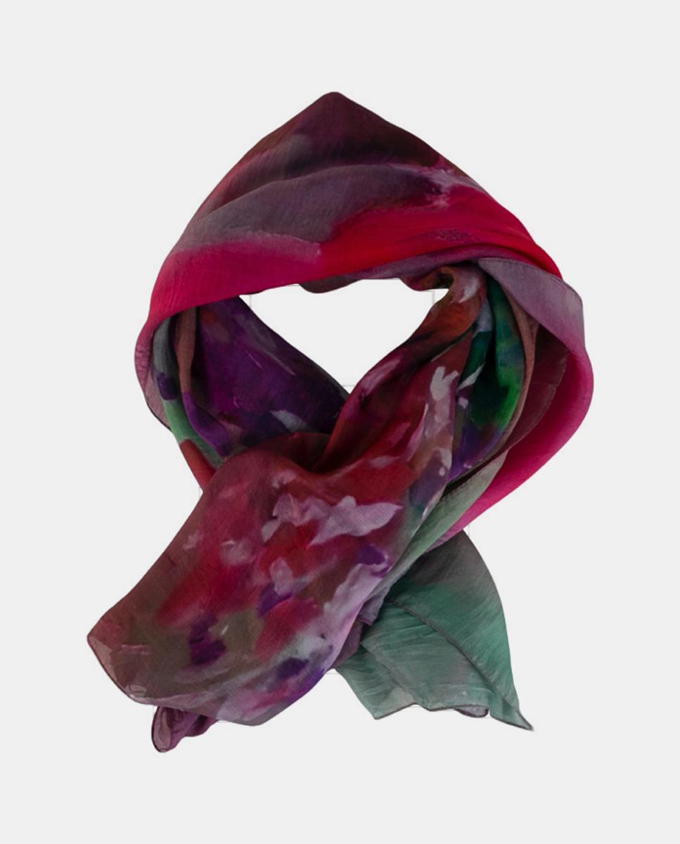 Lenço Quadrado de Seda com Estampado Floral Lilás-4