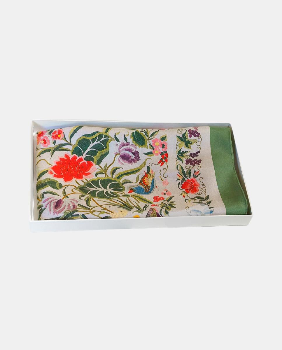 Lenço de seda com estampado floral, fabricado em Espanha Verde-militar-3