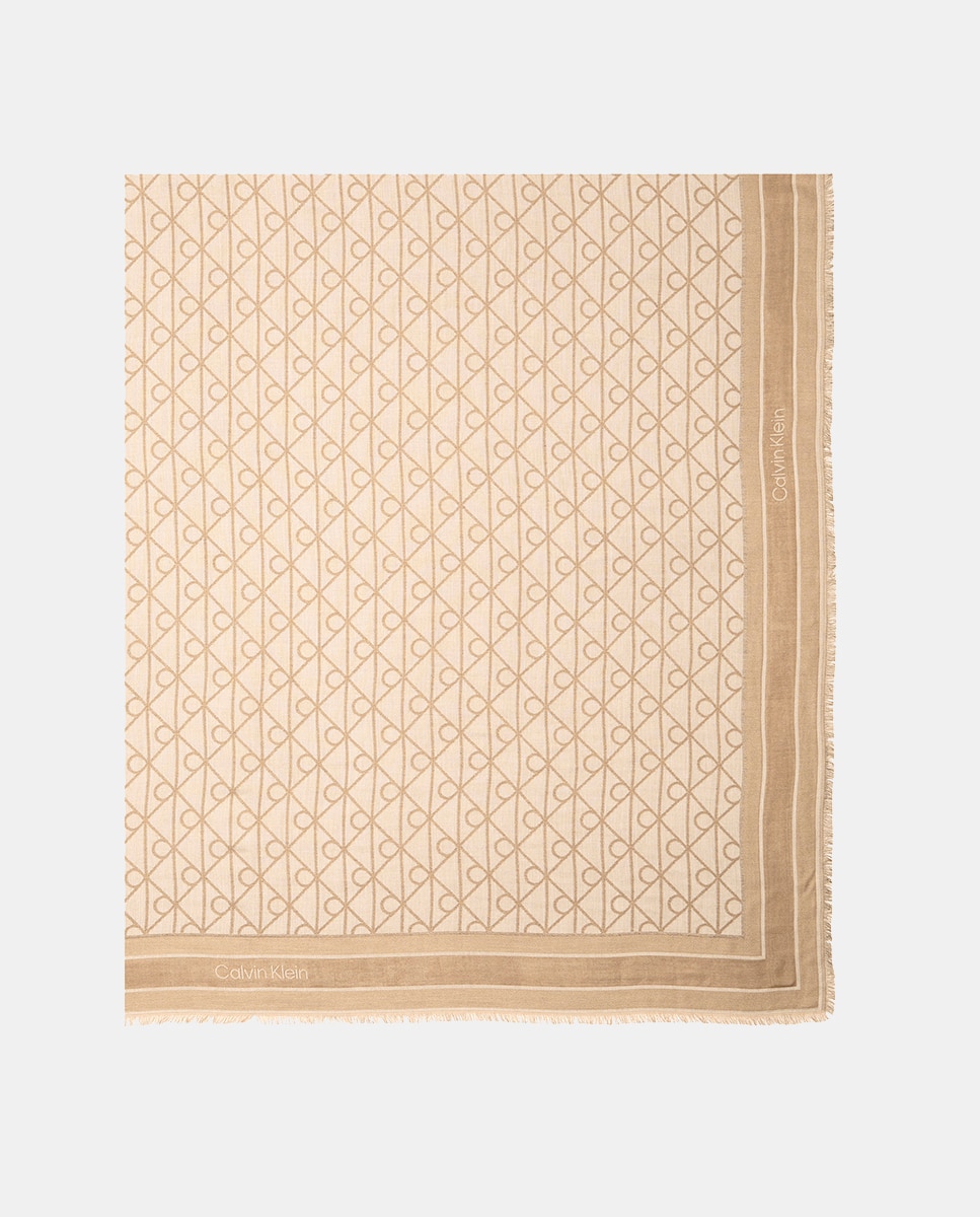 Lenço Quadrado com Estampado Monogram Bege-2