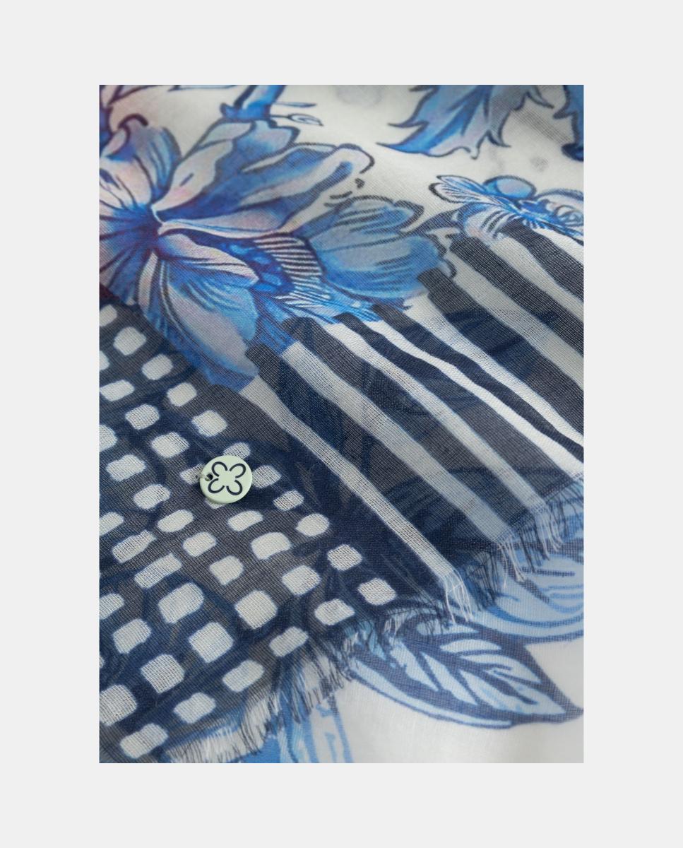 Cachecol Ligeiro de Algodão com Motivos Parisienses Azul-3