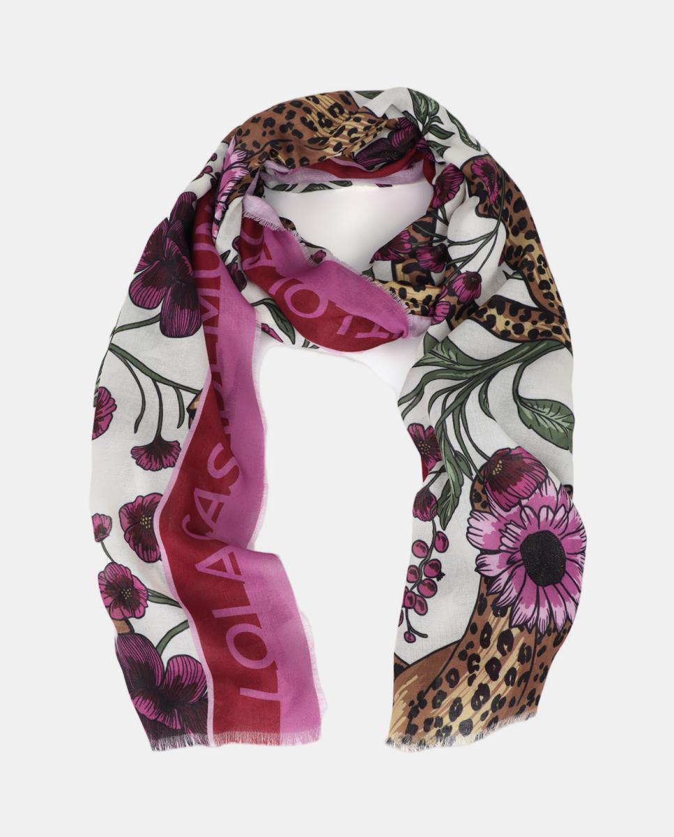 Écharpe com Estampado Floral e de Tigres Multicolor-2