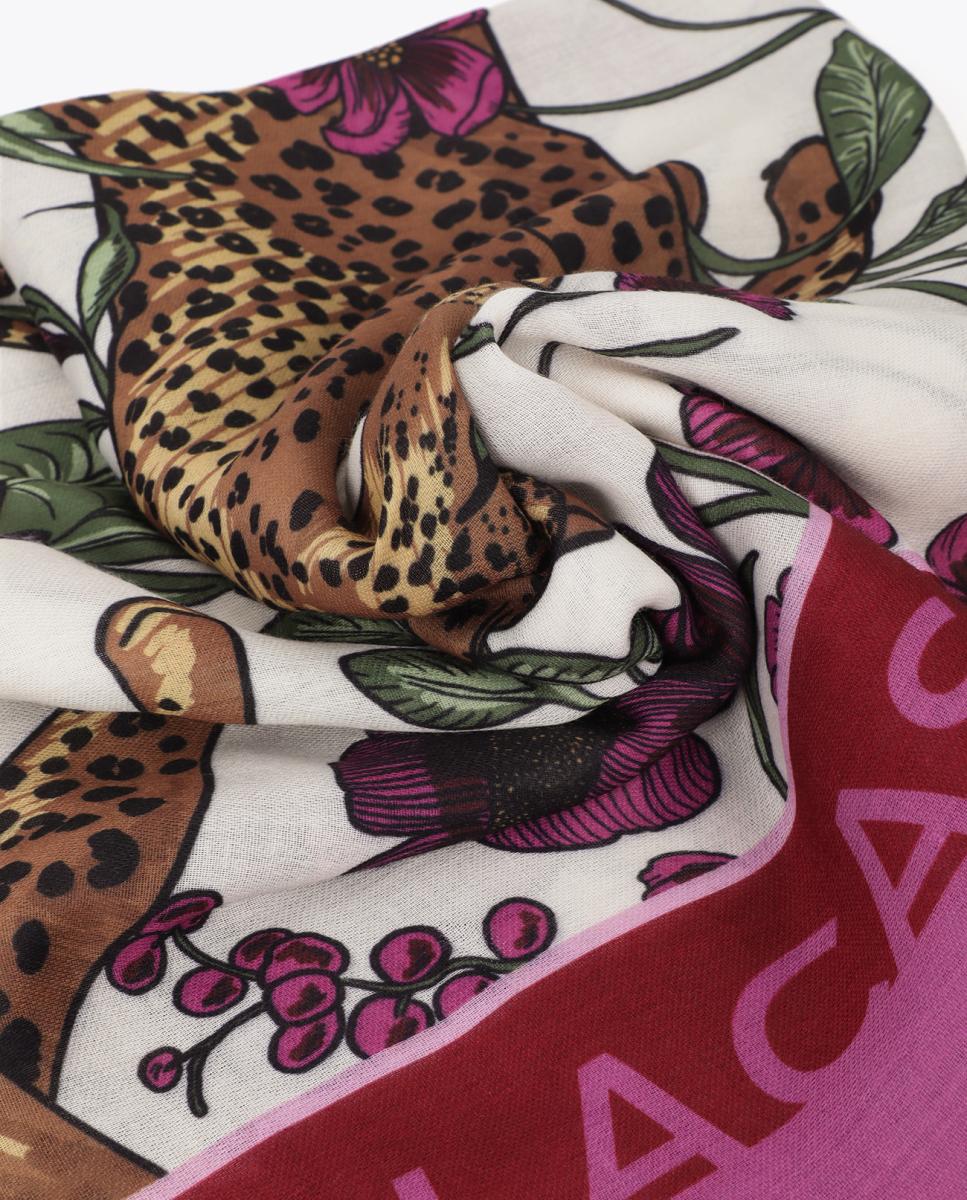 Écharpe com Estampado Floral e de Tigres Multicolor-3