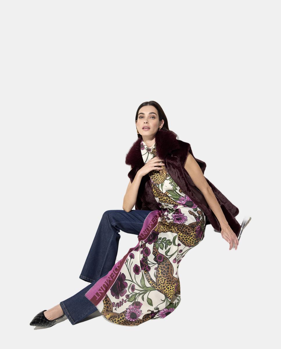 Écharpe com Estampado Floral e de Tigres Multicolor-7