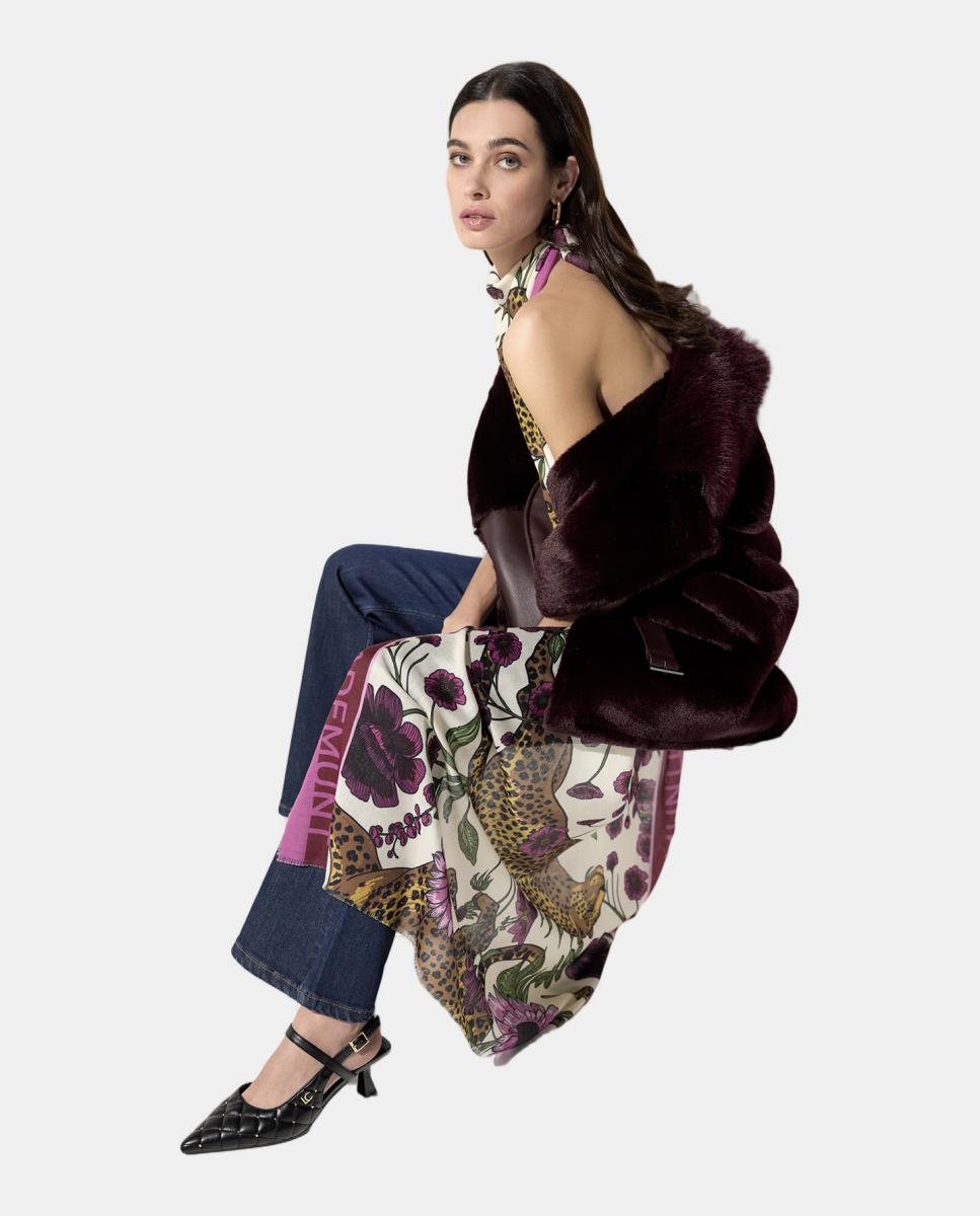 Écharpe com Estampado Floral e de Tigres Multicolor-8