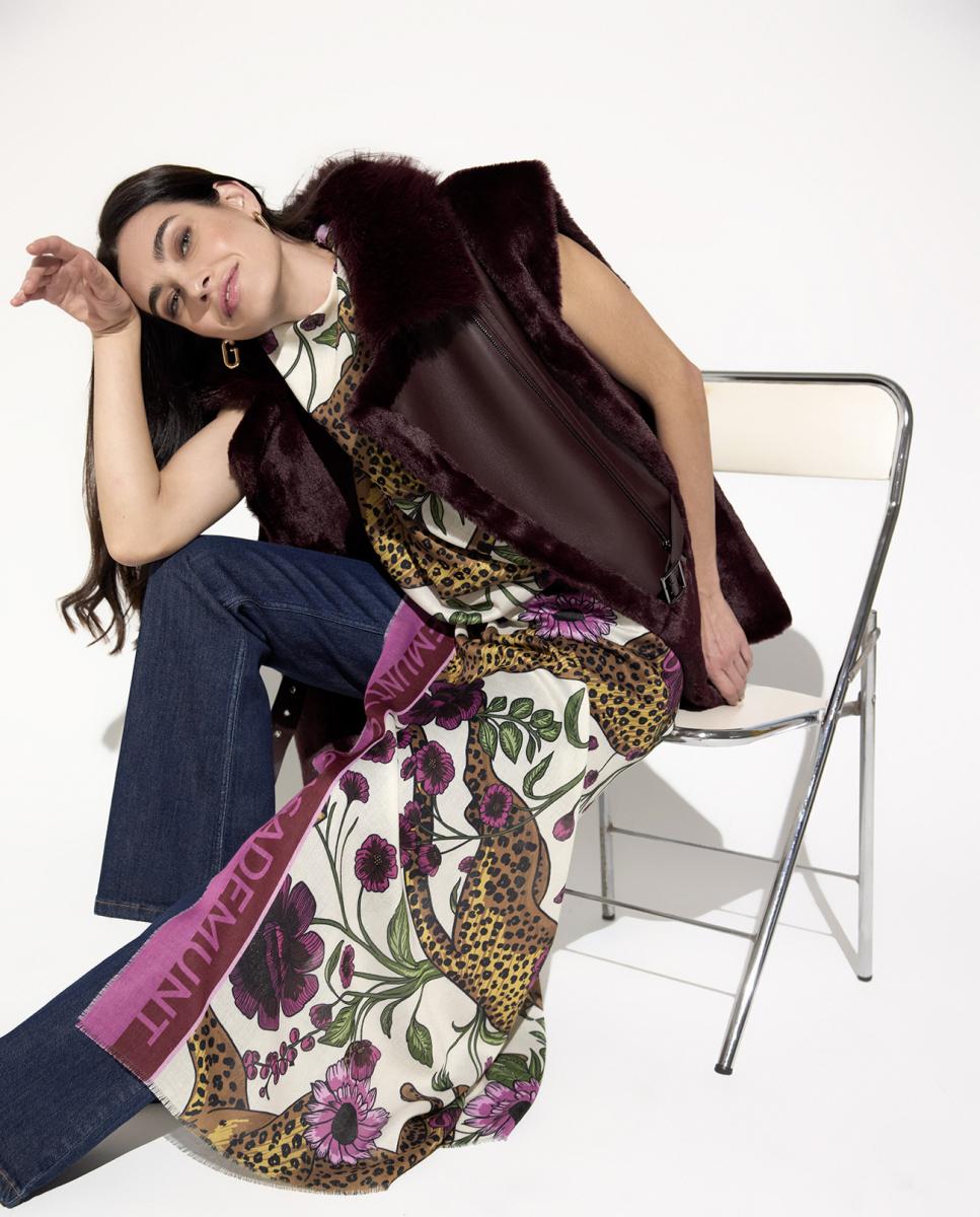 Écharpe com Estampado Floral e de Tigres Multicolor-9