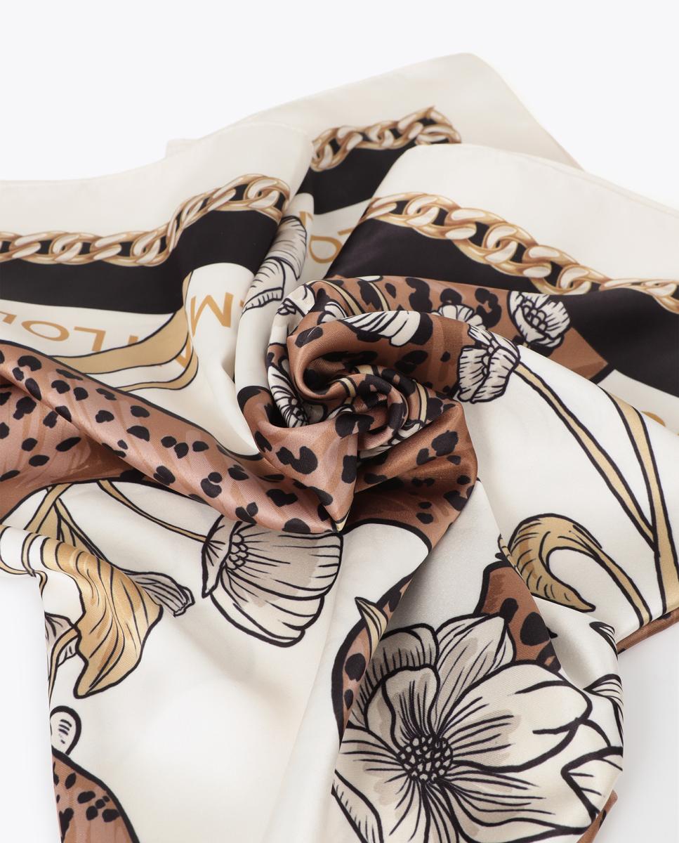 Lenço com Estampado Floral e de Tigres Multicolor-4