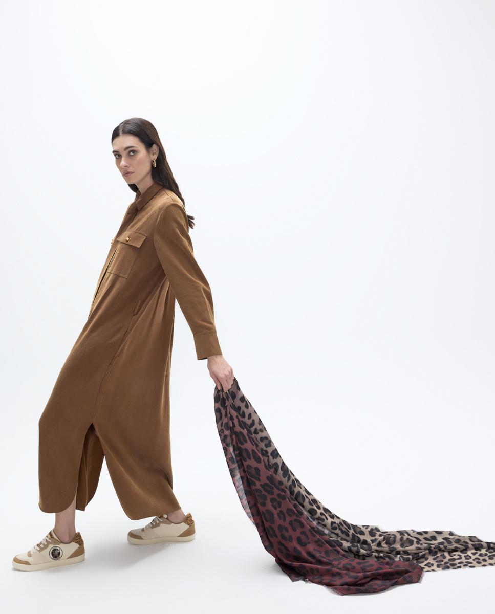 Écharpe com Animal Print em Degradé Castanho-5