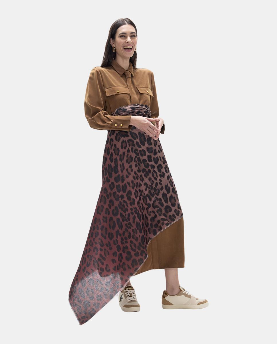 Écharpe com Animal Print em Degradé Castanho-6
