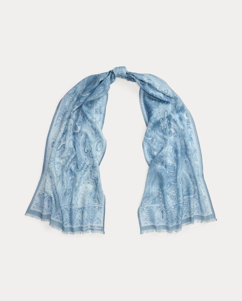 Lenço Quadrado de Seda com Estampado Azul-claro-2