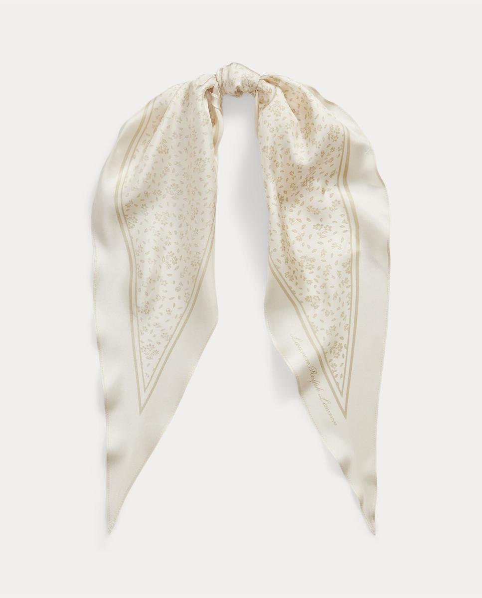 Lenço Quadrado de Seda com Estampado Branco-2