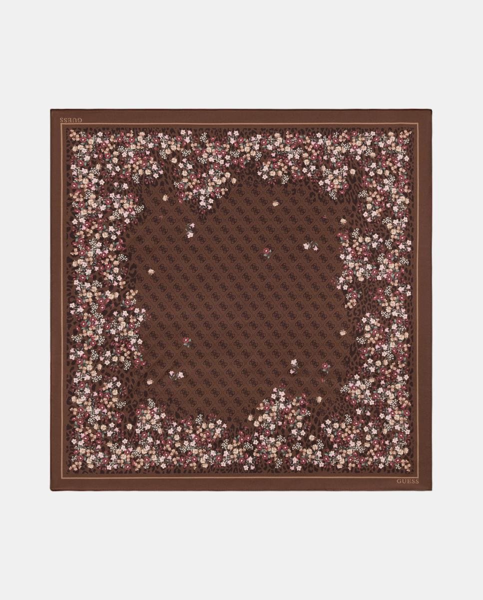 Imagen 0 de Pañuelo estampado floral y logo Guess Marrón oscuro