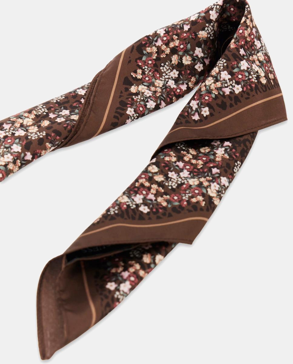 Lenço com Estampado Floral e Logótipo Castanho-escuro-3