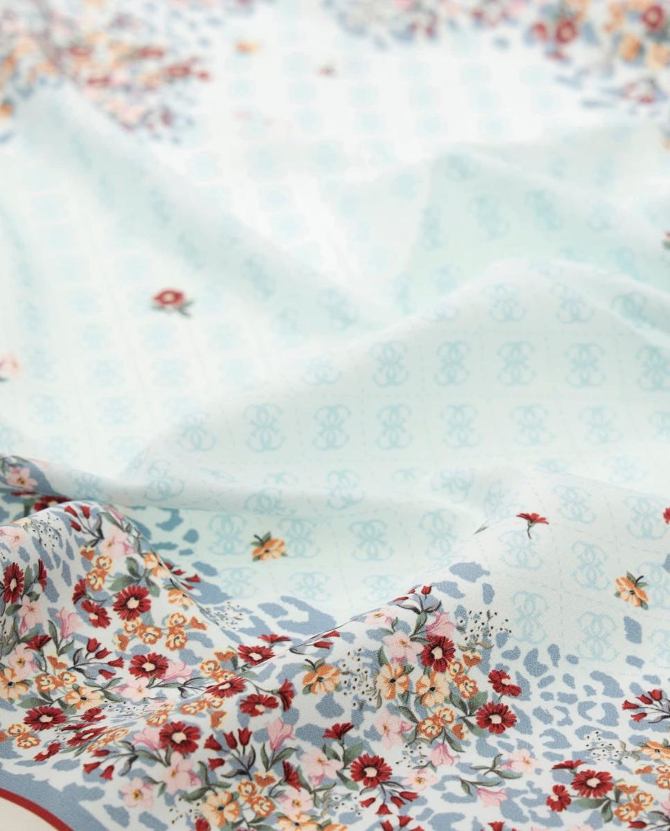 Lenço com Estampado Floral e Logótipo Azul-2
