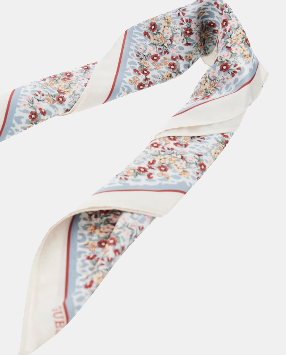 Lenço com Estampado Floral e Logótipo Azul-3