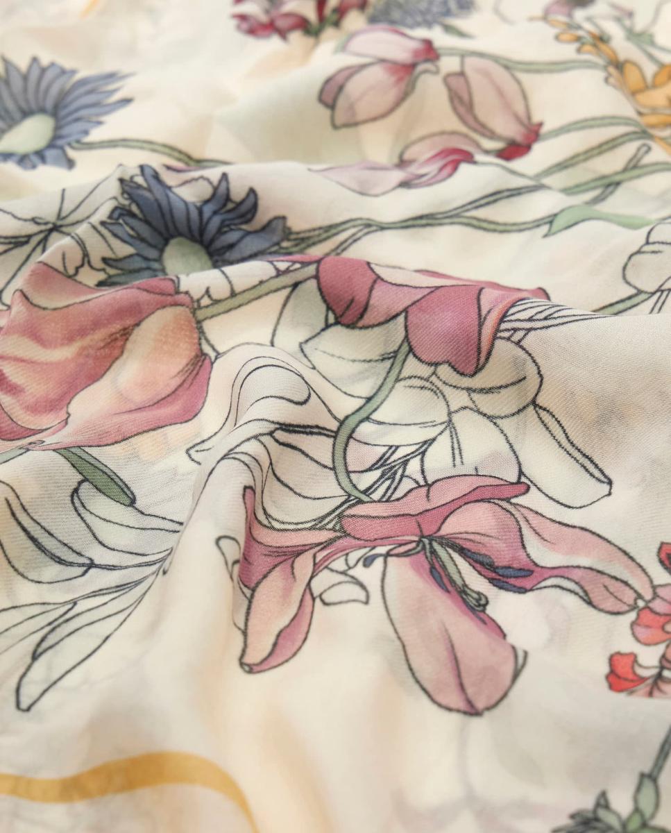 Lenço Estampado com Motivo Floral e Logótipo Natural-2